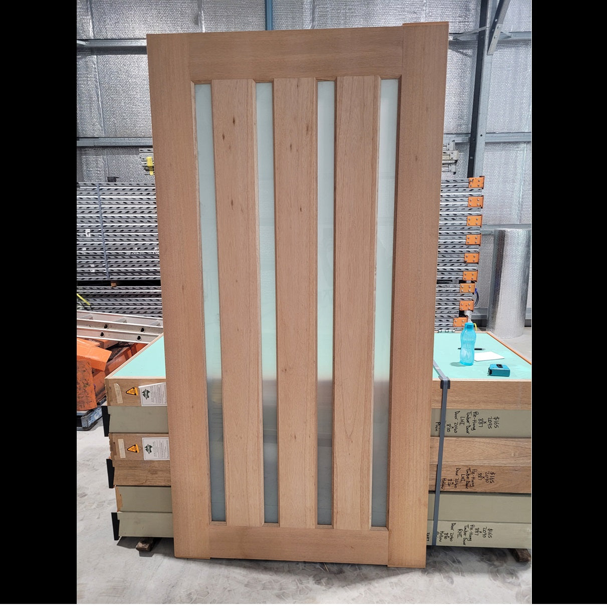 Timber Entry Door - 2340h x 1200w Solid Core w/ 4 x Obscure Glass *Factory 2nd* 10171