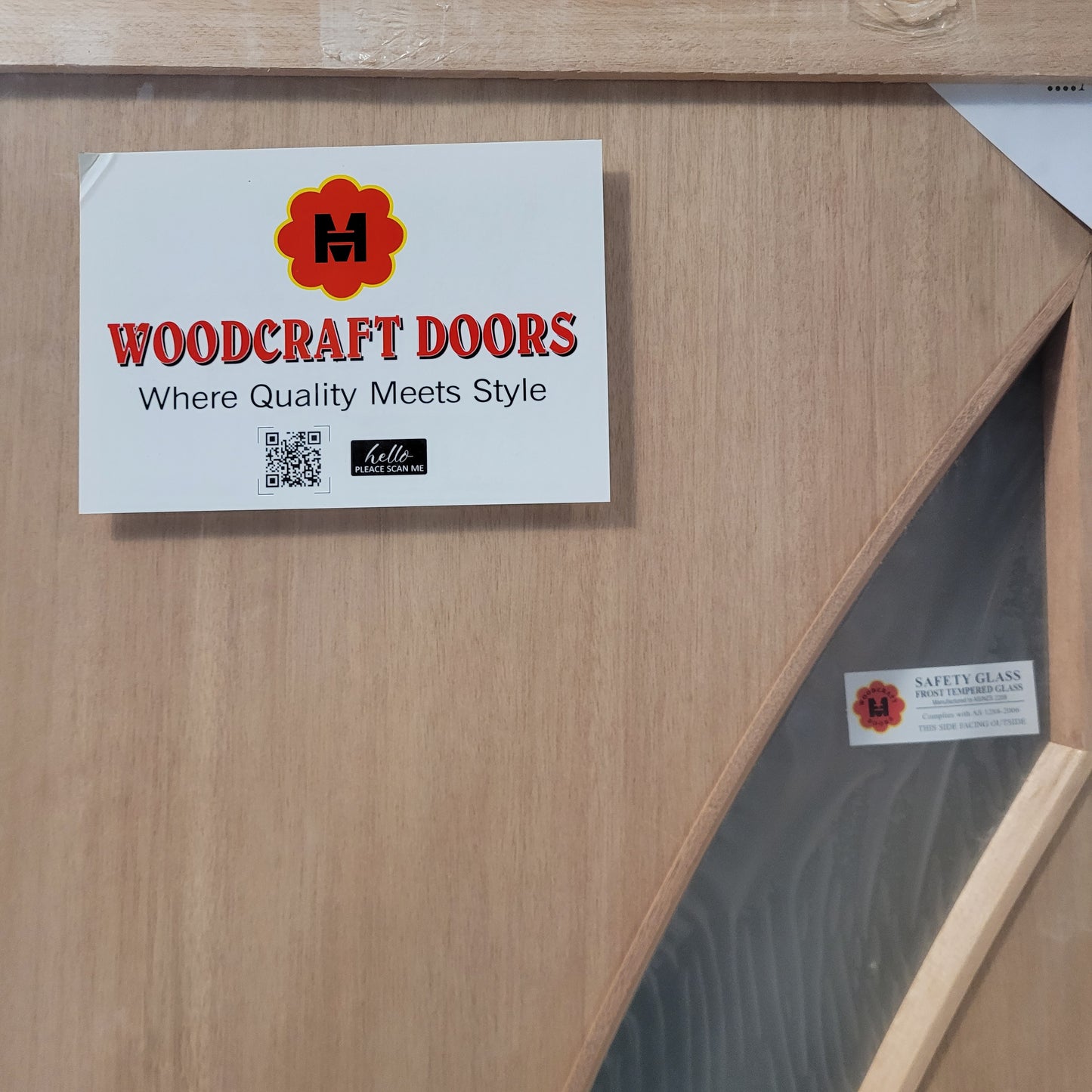 Timber Entry Door - 2040h x 820w Hollow Core w/ 1 x Curved Obscure Glass *Factory 2nd* 10425