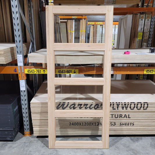 Timber Entry Door - 2037h x 900w Solid Core w/ 4 x Clear Glass *New Imported* 10440