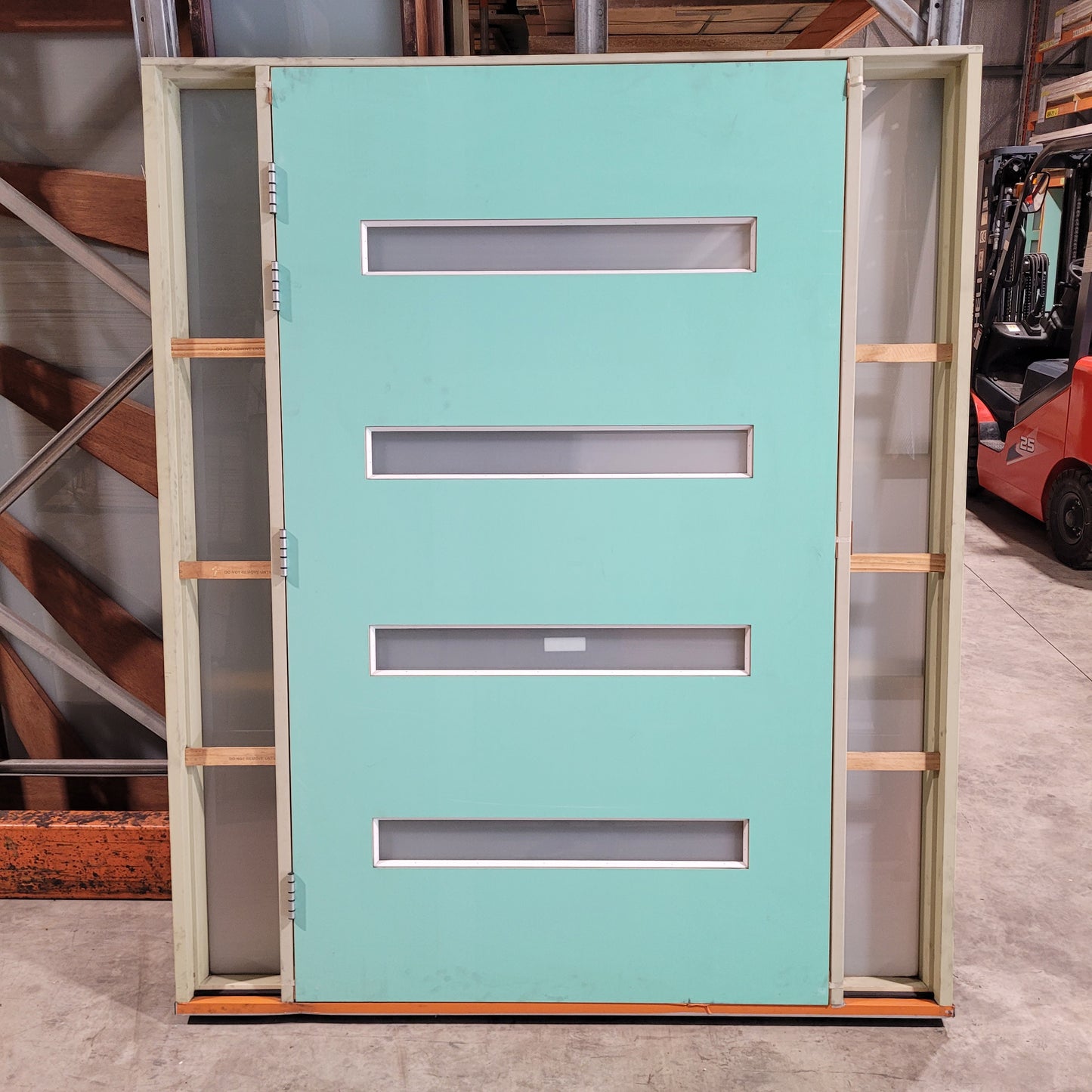 Timber Entry Door - Pre-Hung in a 2095h x 1750w Frame w/ 4 x Obscure Glass *Factory 2nd* 10509