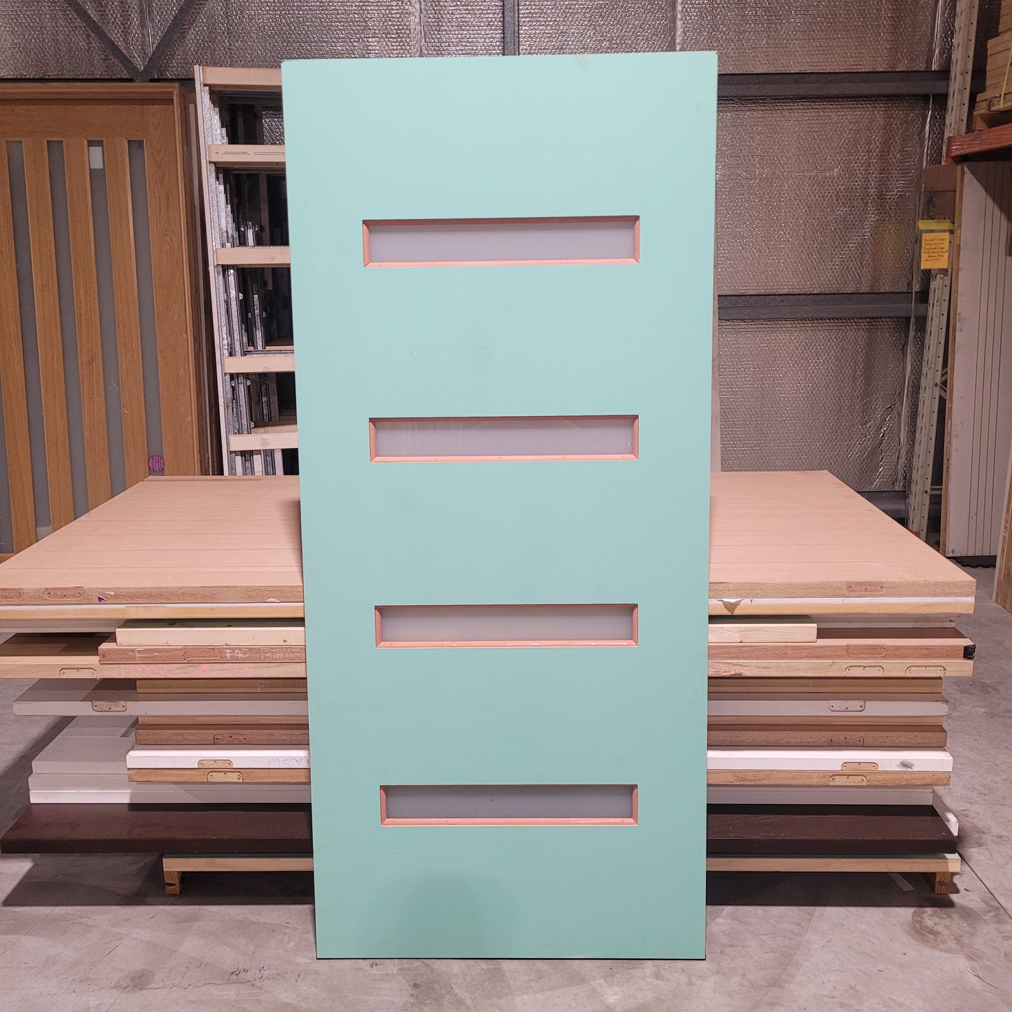 Timber Entry Door - 2040h x 920w Solid Core w/ 4 x Obscure Glass *Factory 2nd* 10542