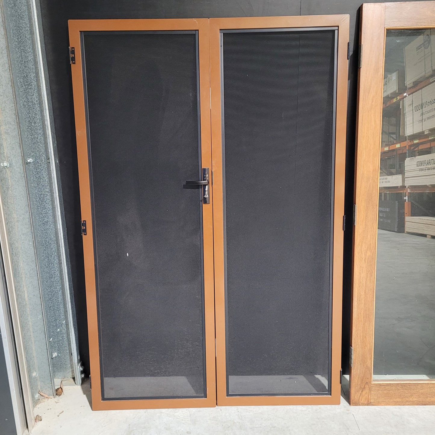 French Door - 2 x 2000h x 675w Solid Core w/ 1 x Clear Glass + Security Screens *2nd Hand* 10547