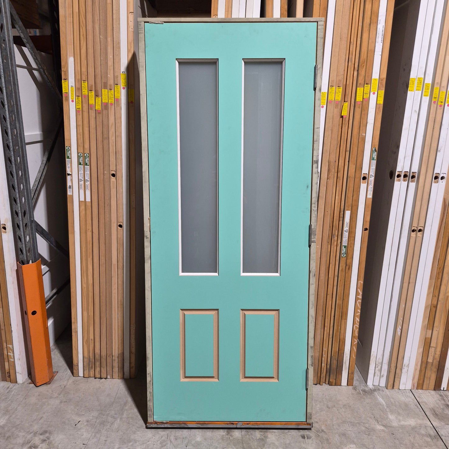 Timber Entry Door - Pre-Hung in a 2093h x 887w Frame w/ 2 x Obscure Glass *Factory 2nd* 10680