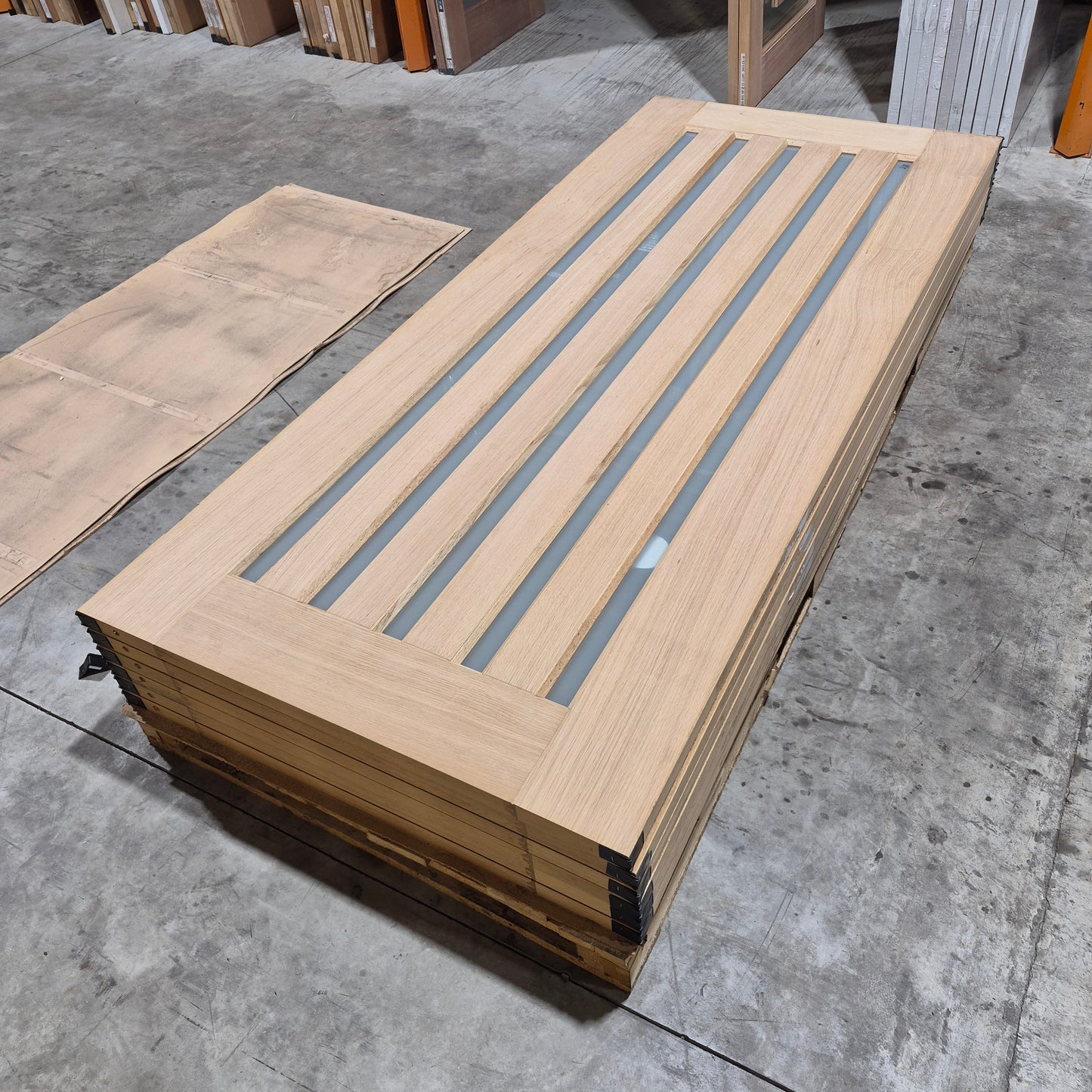 Timber Entry Door - 2040h x 1020w Solid Core w/ 5 x Obscure Glass (AWOWS 5VG) *Factory 2nd* 10701