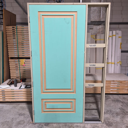 Timber Entry Door - Pre-Hung in a 2400h x 1490w Frame w/ Routed Pattern + Sidelite *Factory 2nd* 10807