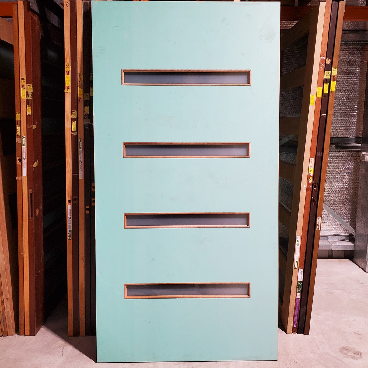 Timber Entry Door - 2340h x 1200w Solid Core w/ 4 x Obscure Glass *Factory 2nd* 20057