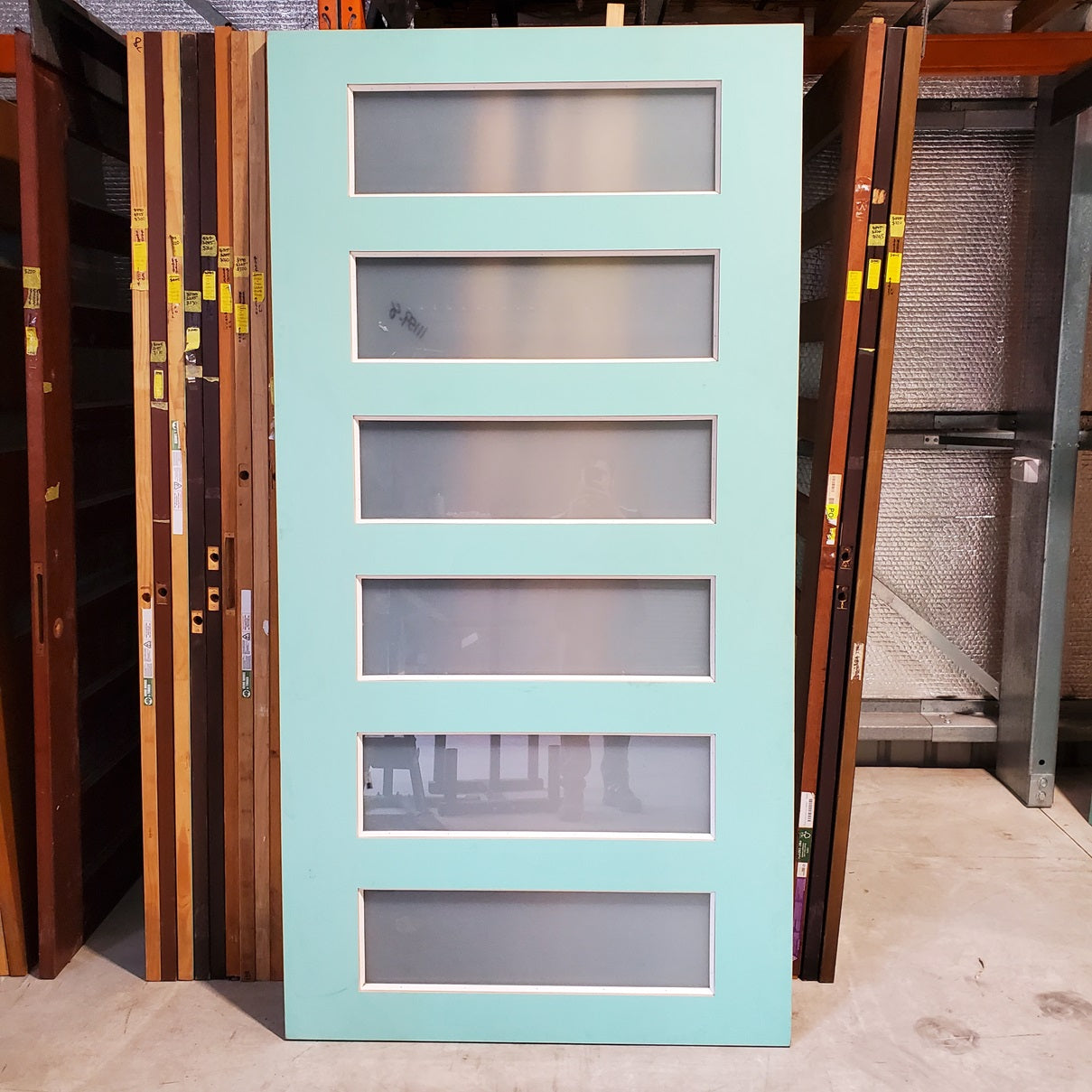 Timber Entry Door - 2337h x 1200w Solid Core w/ 6 x Obscure Glass *Factory 2nd* 20058