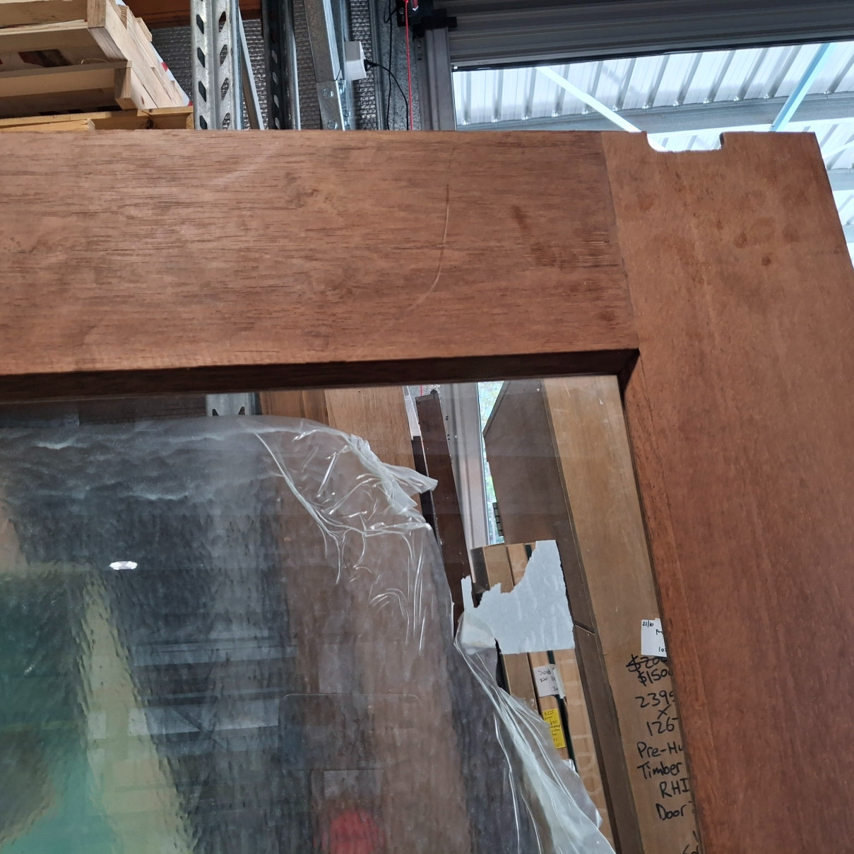 Timber Entry Door - 2340h x 1200w Merbau Door w/ 5 x Clear Glass *Factory 2nd* SKU: 20172