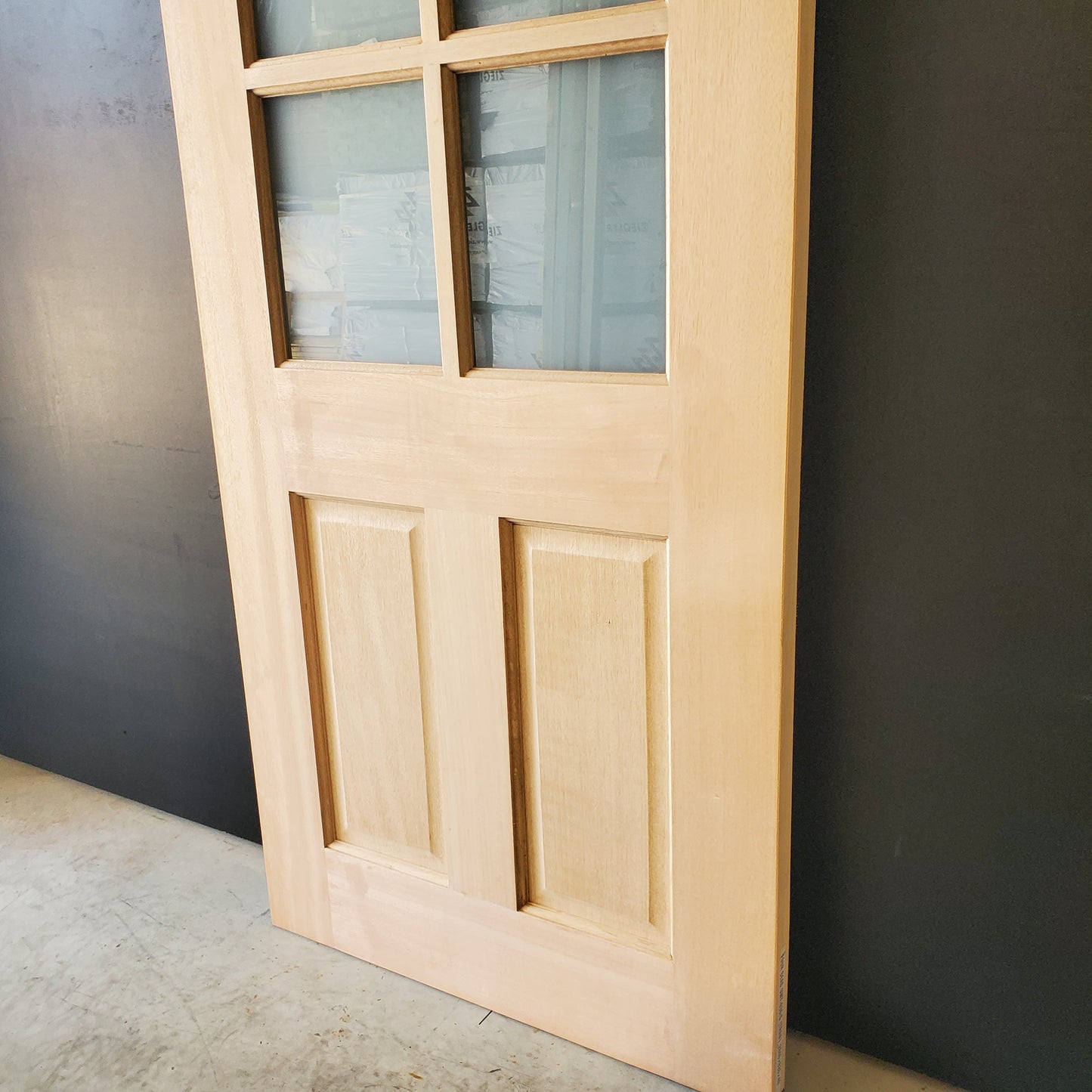 Timber Entry Door - 2040h x 820w Solid Core w/ 6 x Obscure (Frosted) Glass Panels *New* 40030