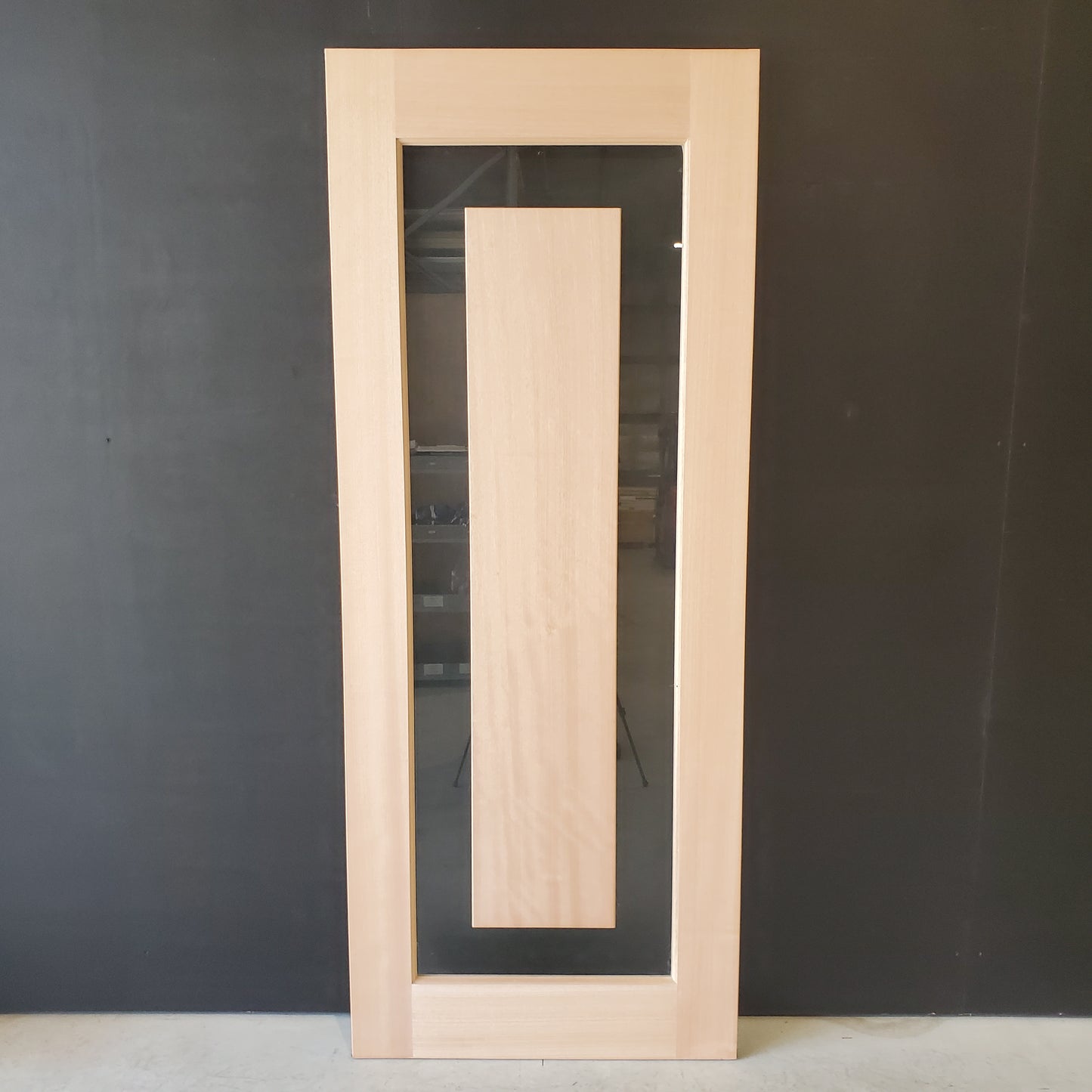 Timber Entry Door - 2040h x 820w Solid Core w/ Floating Timber Panel clear Glass *New* 40031