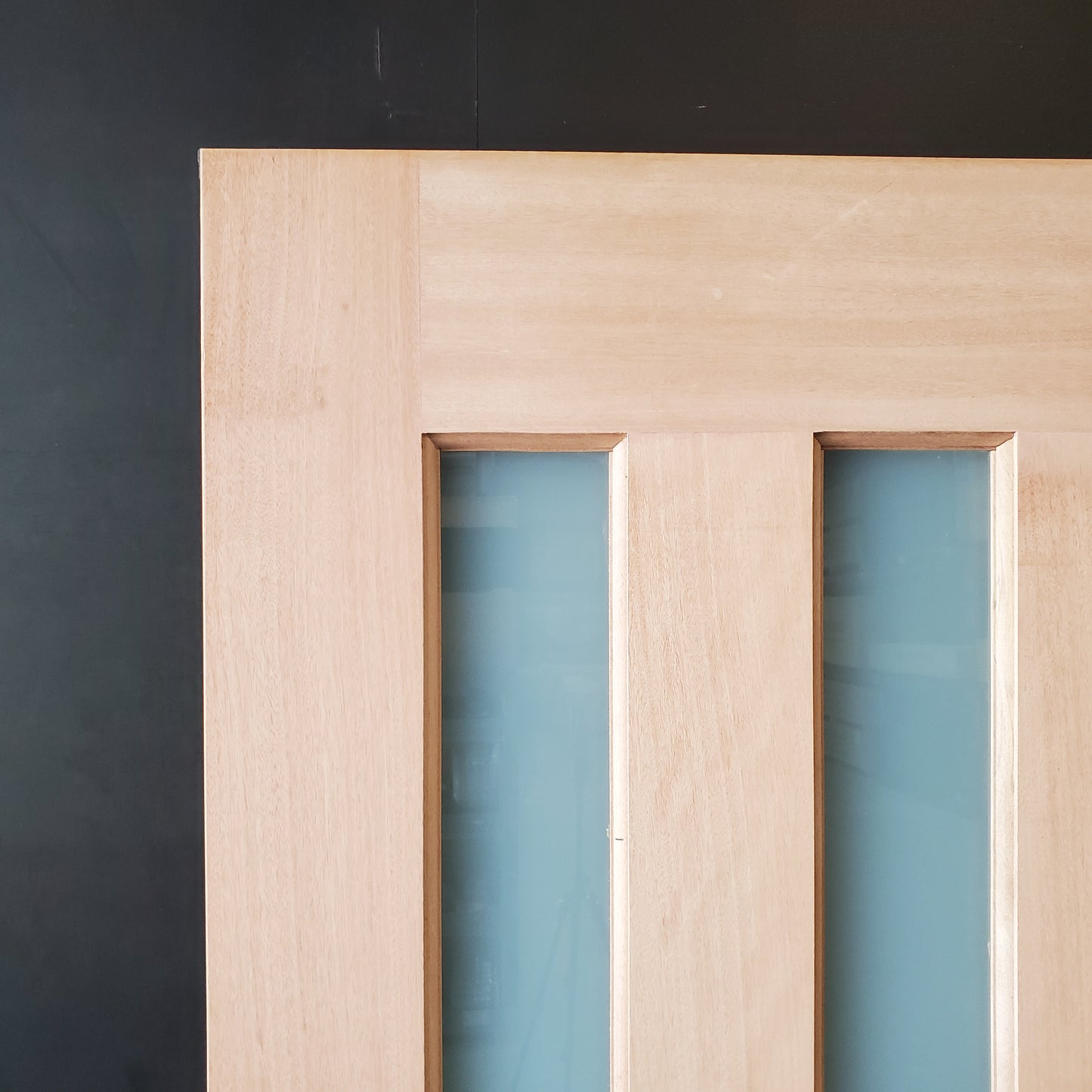 Timber Entry Door - 2040h x 870w Solid Core w/ 3 x Vertical Obscure (Frosted) Glass *New* 40035