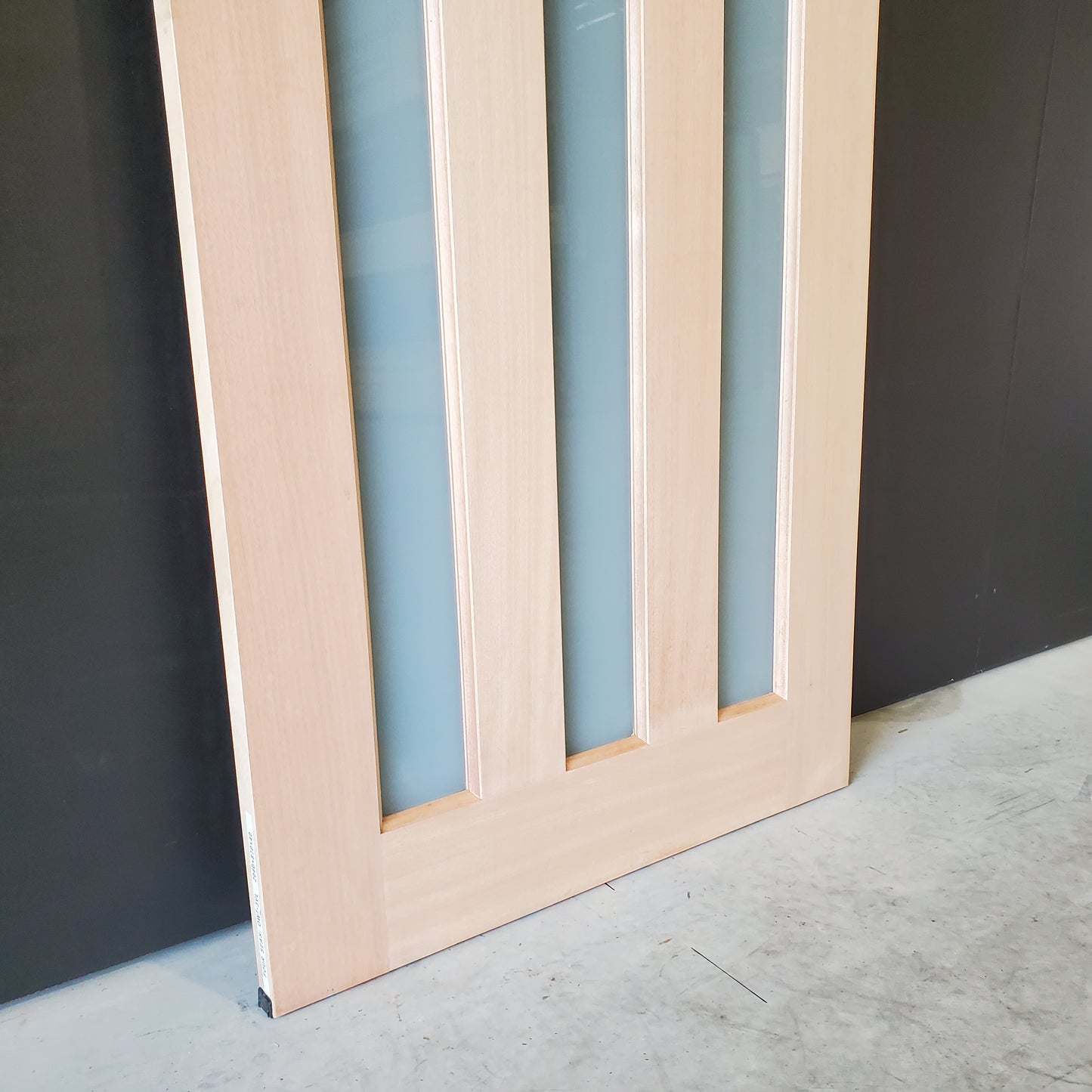 Timber Entry Door - 2040h x 870w Solid Core w/ 3 x Vertical Obscure (Frosted) Glass *New* 40035