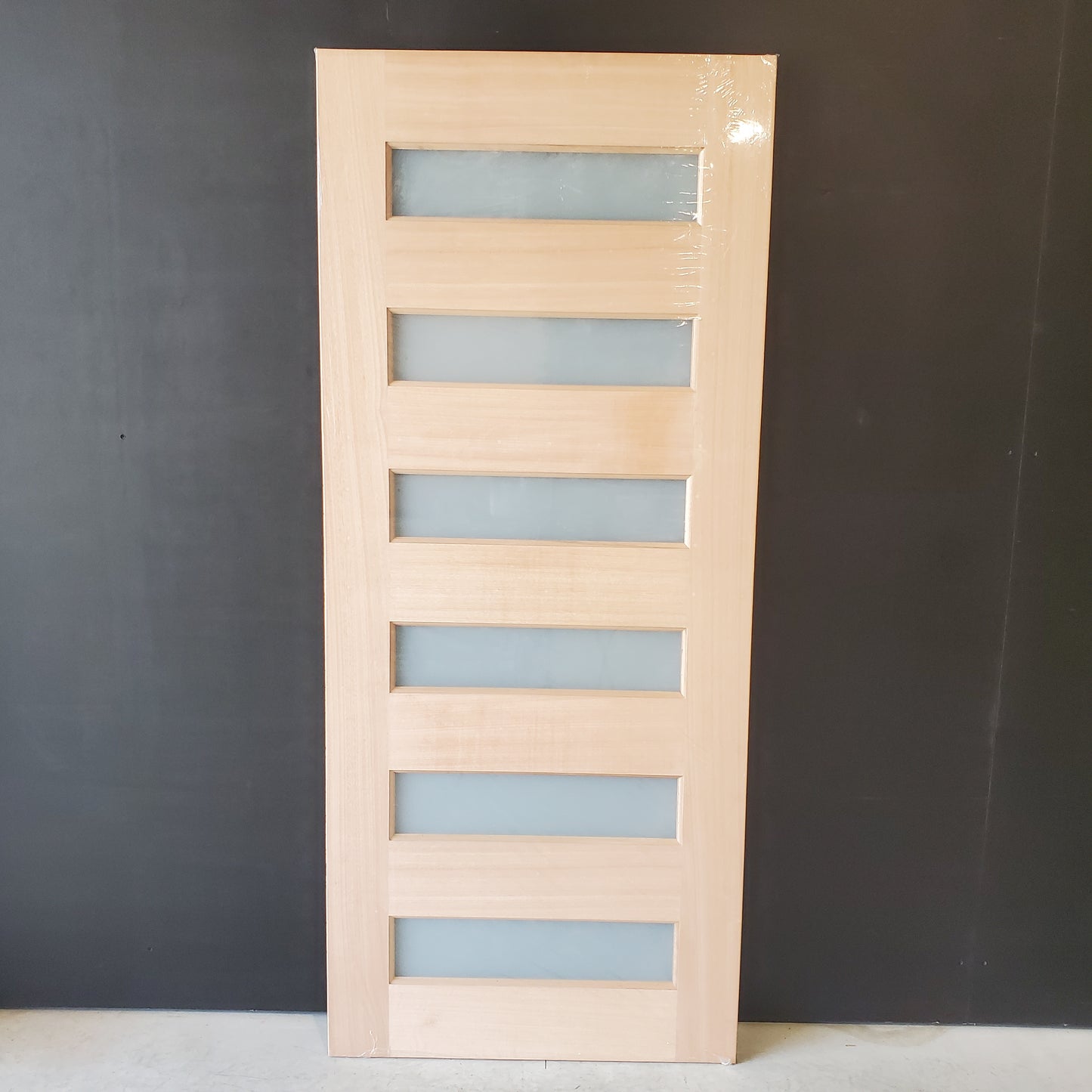 Timber Entry Door - 2040h x 870w Solid Core w/ 6 x Horizontal Obscure (Frosted) Glass *New* 40037