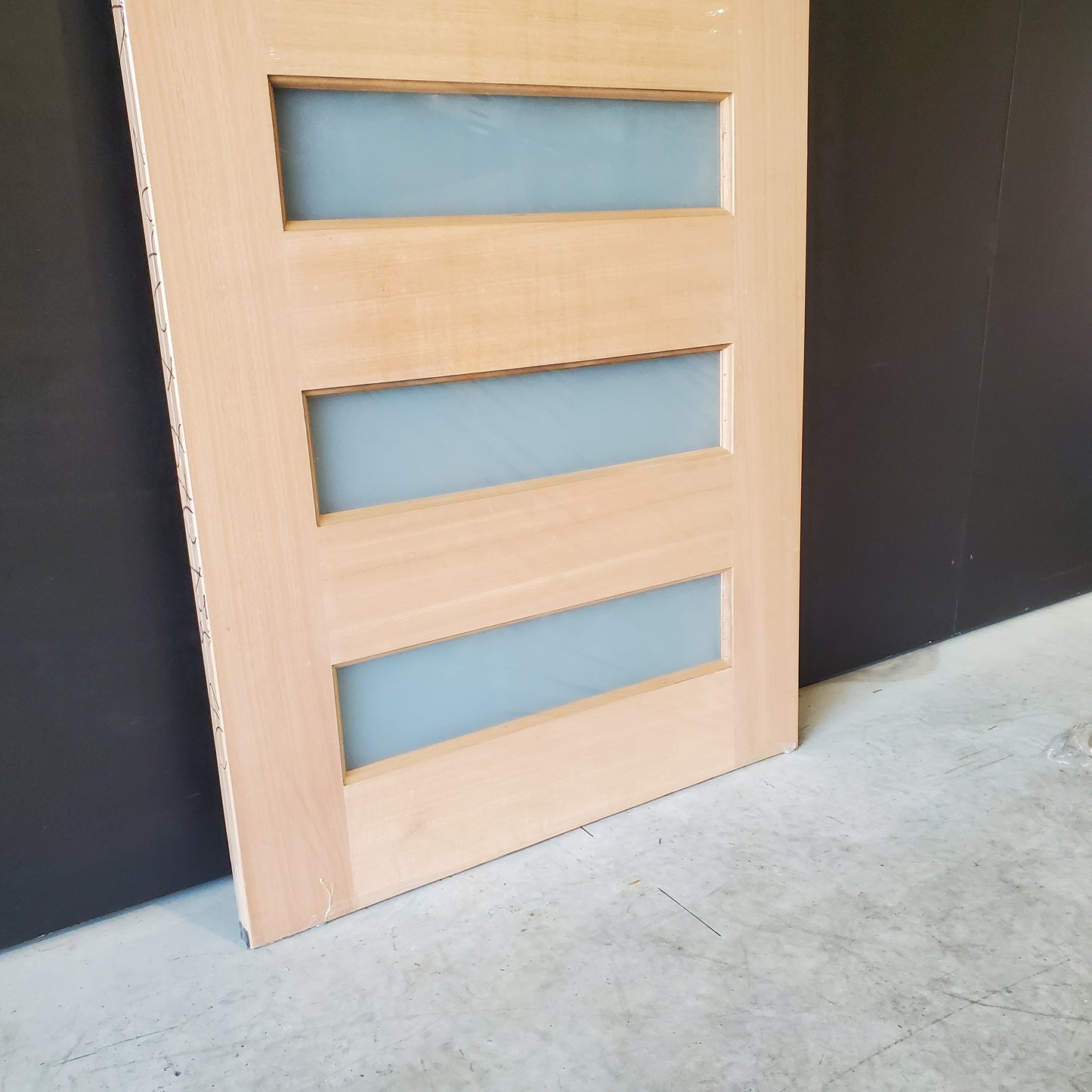 Timber Entry Door - 2040h x 870w Solid Core w/ 6 x Horizontal Obscure (Frosted) Glass *New* 40037