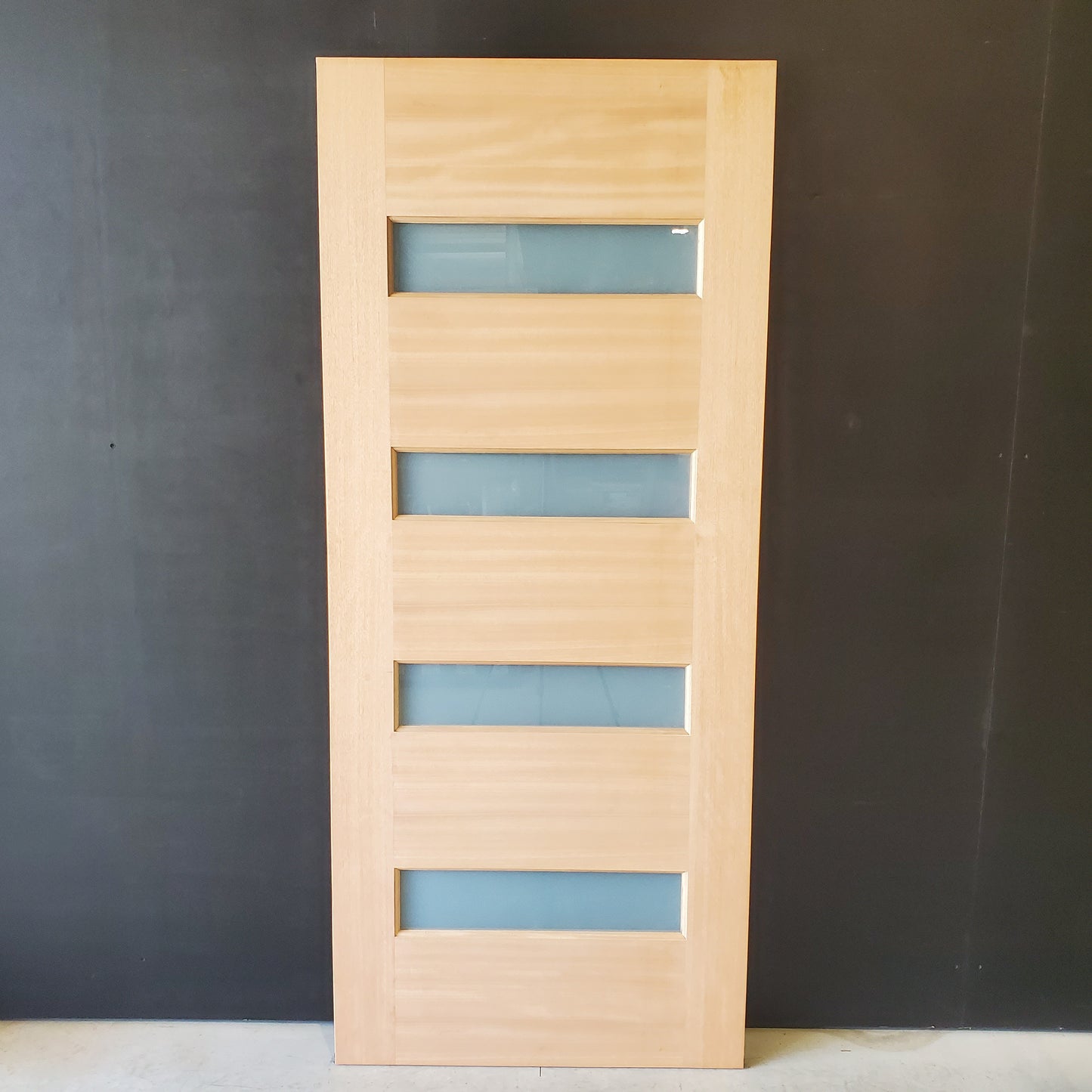 Timber Entry Door - 2040h x 870w Solid Core w/ 4 x Horizontal Obscure (Frosted) Glass *New* 40036
