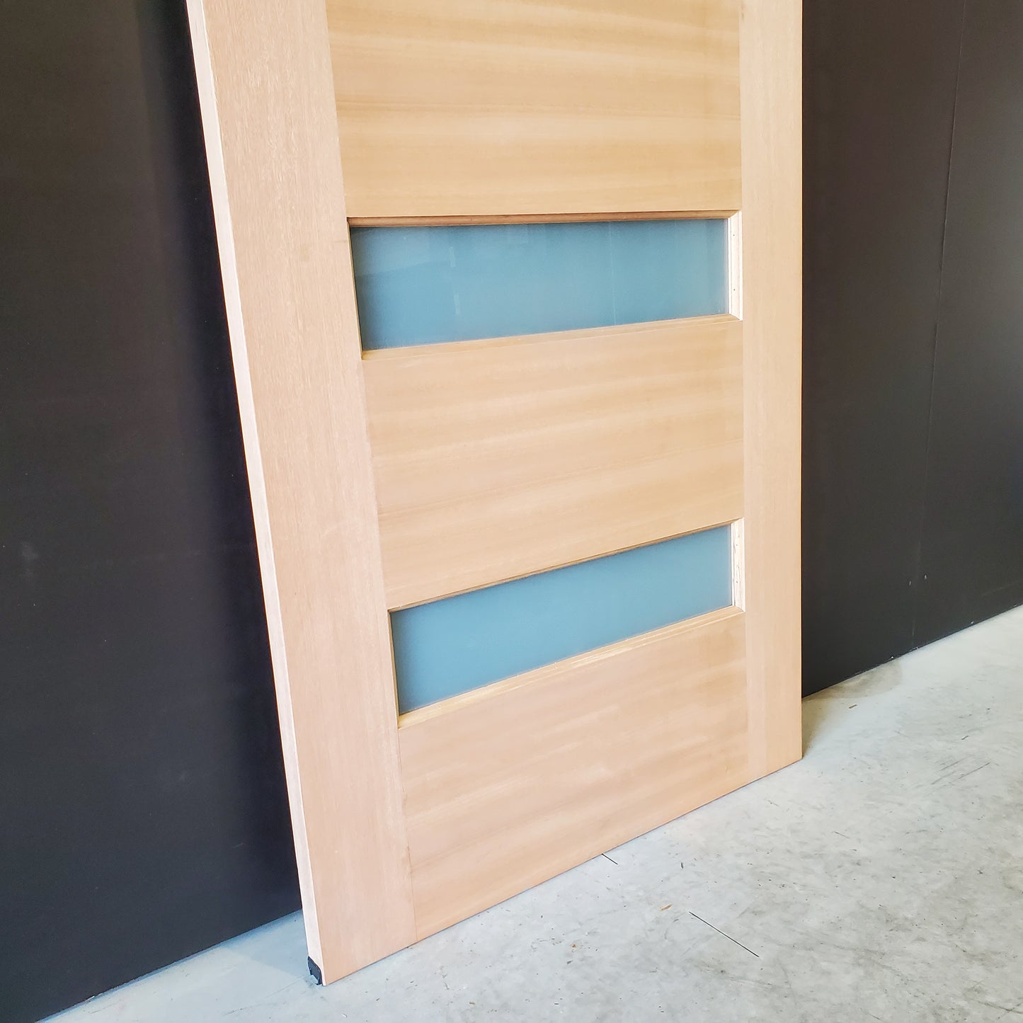 Timber Entry Door - 2040h x 870w Solid Core w/ 4 x Horizontal Obscure (Frosted) Glass *New* 40036