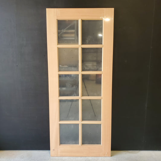 Timber Entry Door - 2040h x 870w Solid Core w/ 10 x Clear Glass Panels *New* 40038