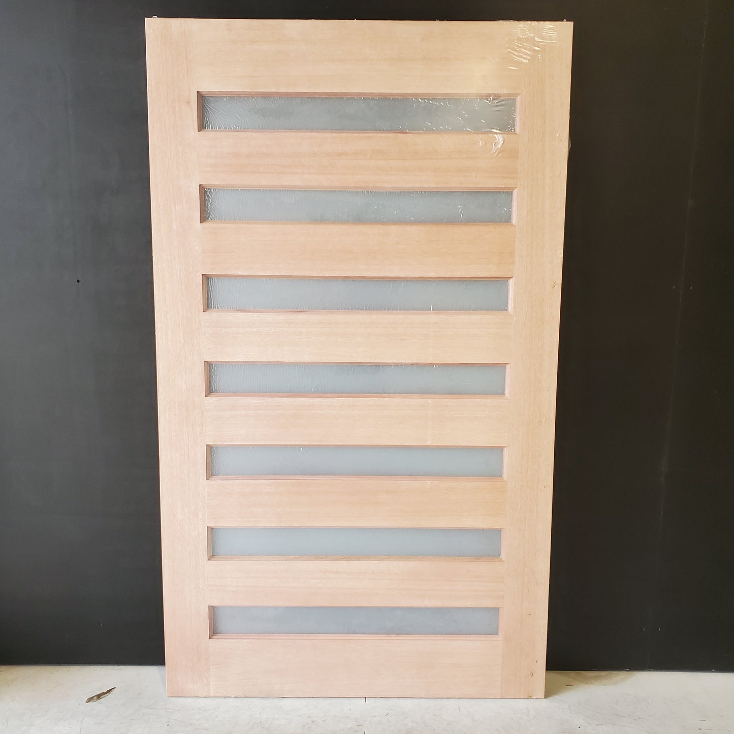 Timber Entry Door - 2040h x 1200w Solid Core w/ 7 x Horizontal Obscure (Frosted) Glass *New* 40047