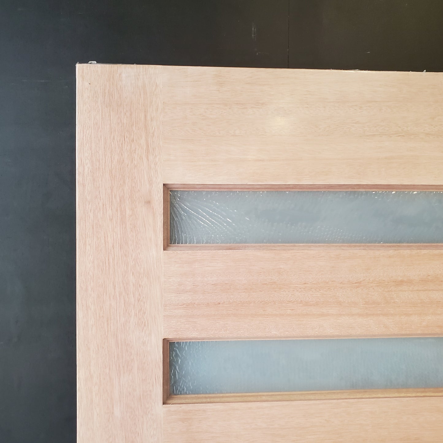 Timber Entry Door - 2040h x 1200w Solid Core w/ 7 x Horizontal Obscure (Frosted) Glass *New* 40047