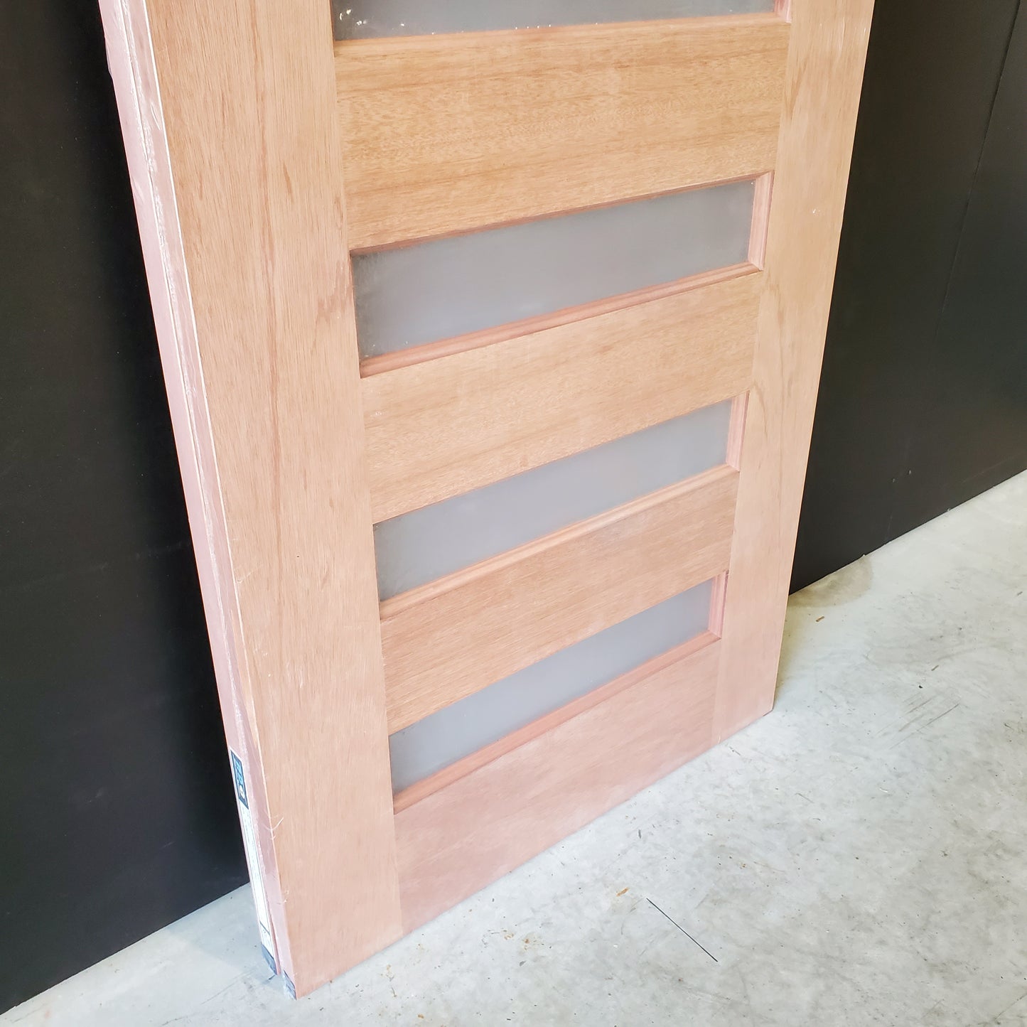 Timber Entry Door - 2040h x 820w Solid Core w/ 7 x Horizontal Obscure (Frosted) Glass *New* 40050