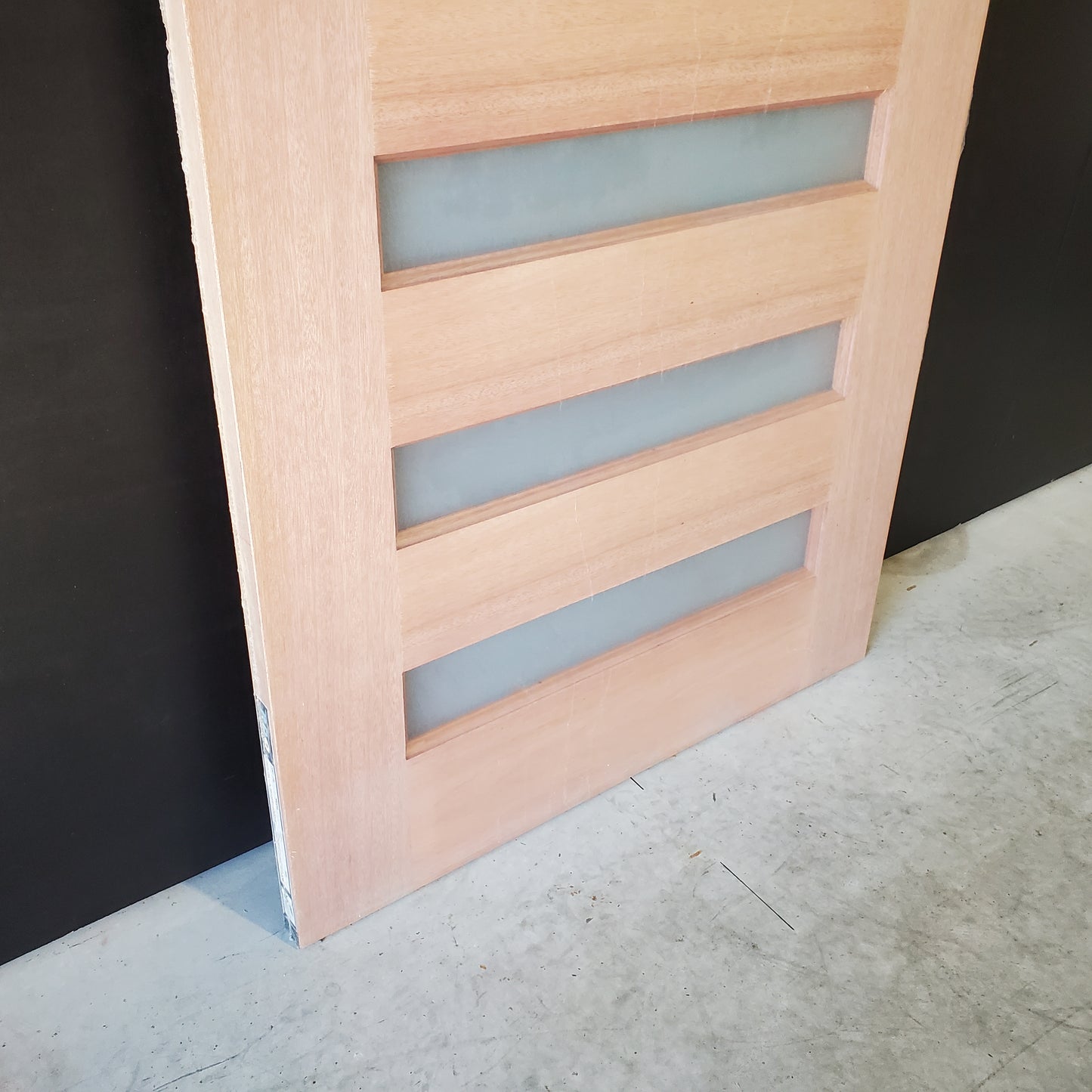 Timber Entry Door - 2040h x 920w Solid Core w/ 7 x Horizontal Obscure (Frosted) Glass *New* 40042