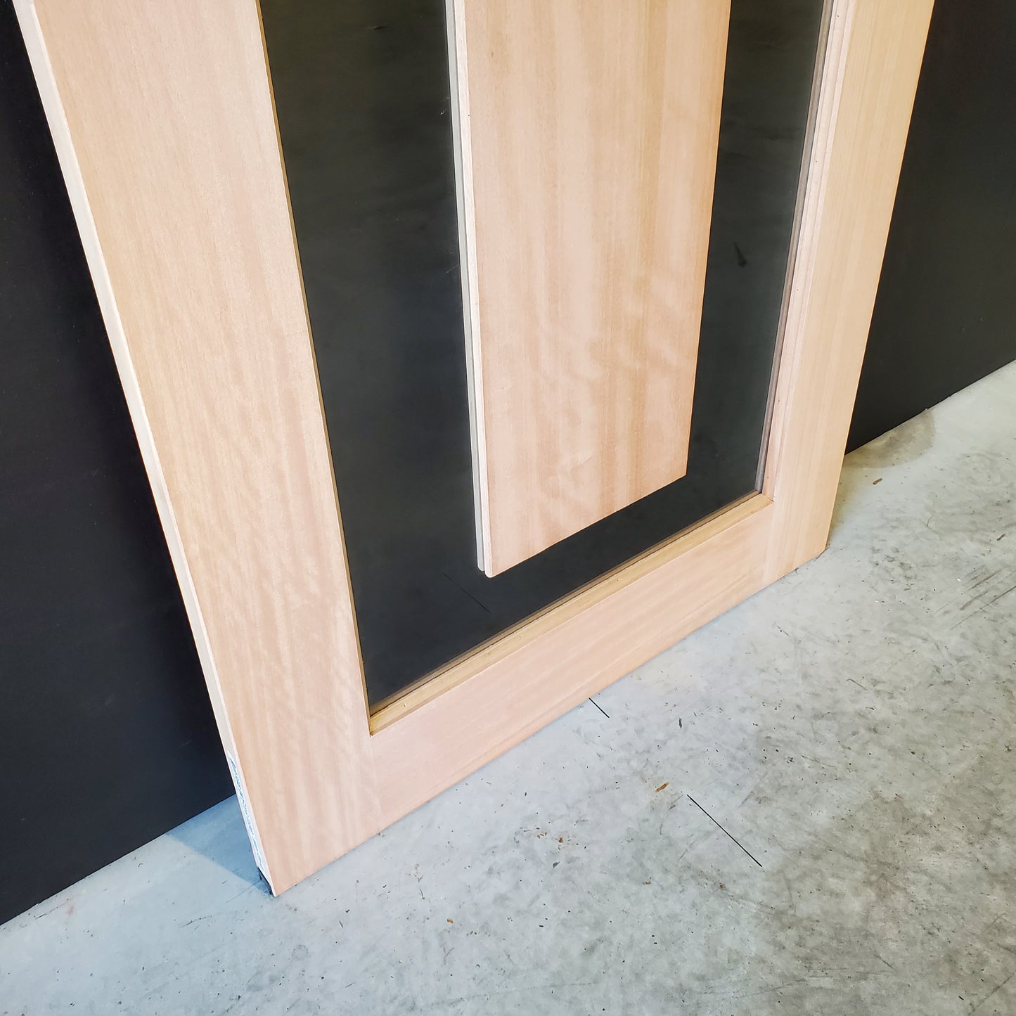 Timber Entry Door - 2040h x 920w Solid Core w/ Floating Timber Panel Clear Glass *New* 40045