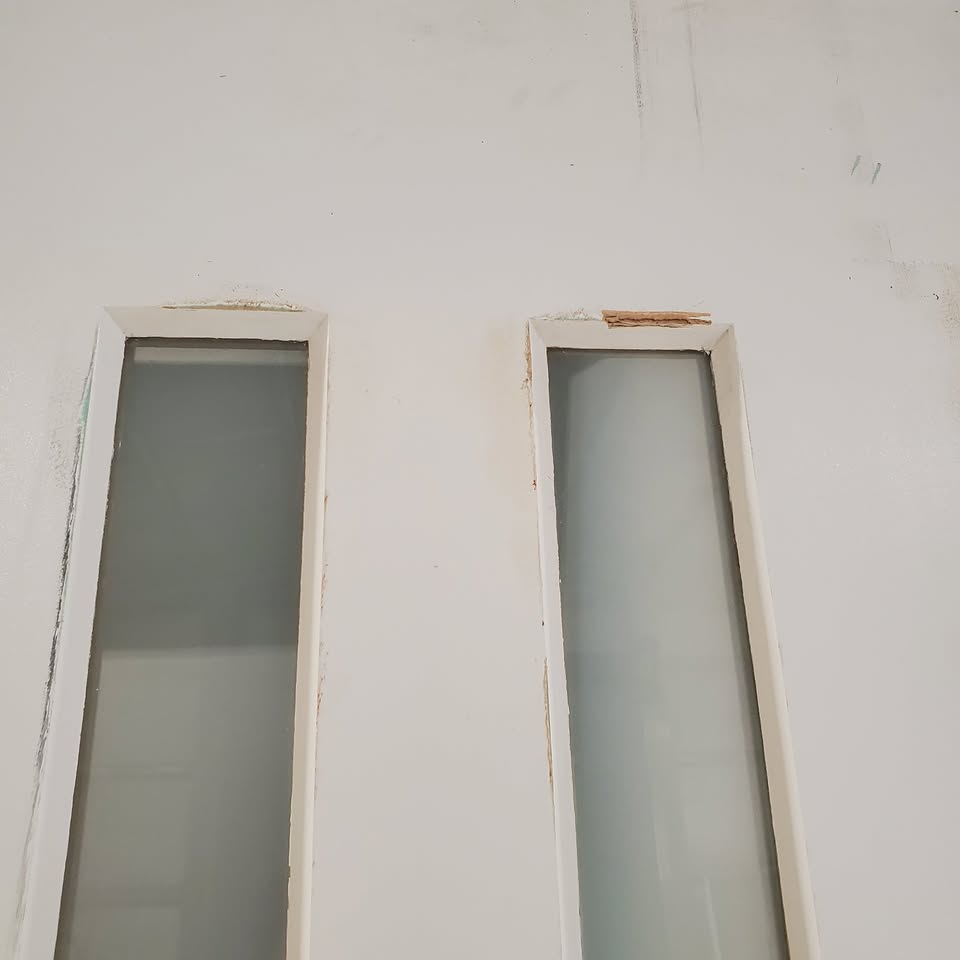 Timber Entry Door - 2340h x 1200w Solid Core w/ 4 x Obscure (Frosted) Glass *Second Hand* 30139