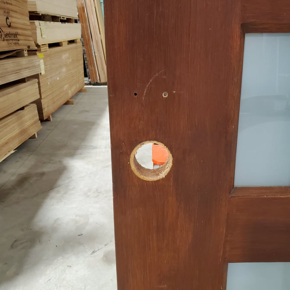 Timber Entry Door - 2340h x 1200w Solid Core w/ 6 x Obscure (frosted) Glass *Second Hand* 30142