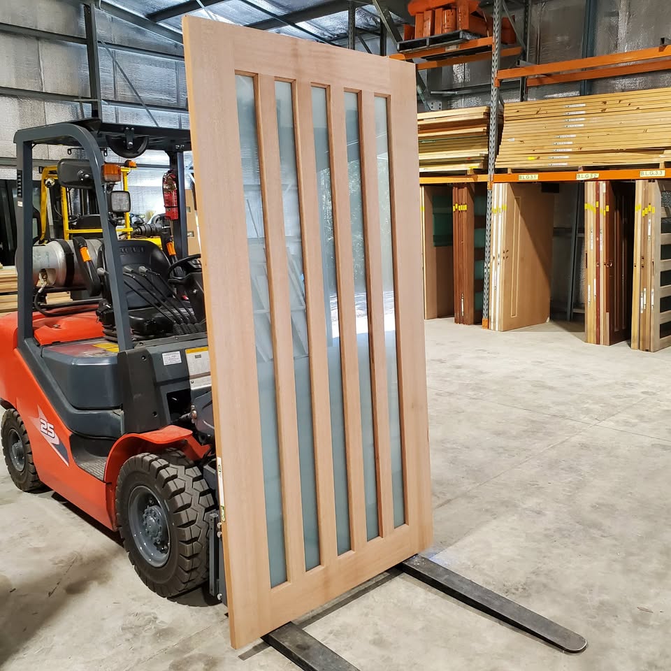 Timber Entry Door - 2340h x 1200w Solid Core w/ 5 x Obscure Glass (XS45) *Factory Second* 30148