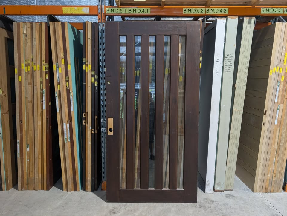 Timber Entry Door - 2340h x 1200w Solid Core w/ 5 x Clear Glass *Second Hand* 30332