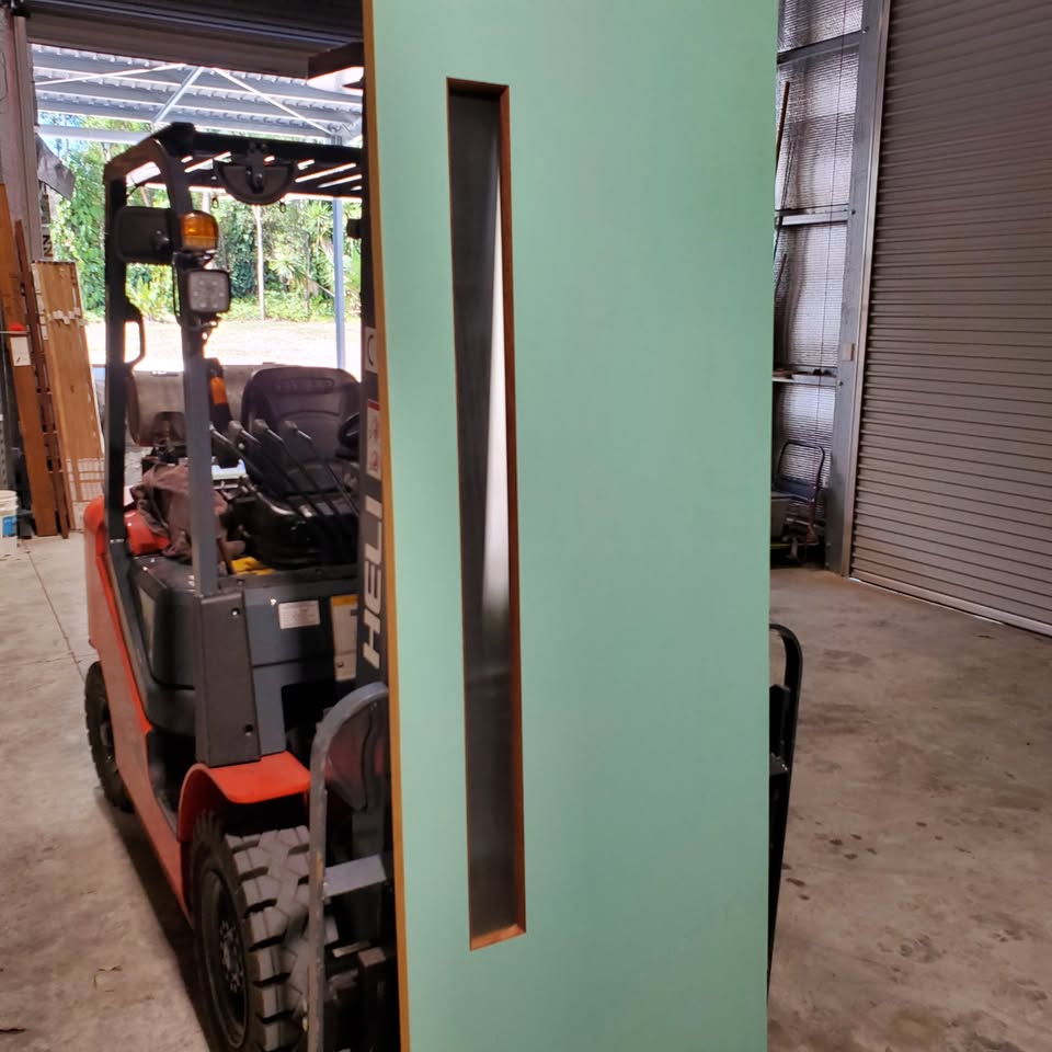 Timber Entry Door - 2340h x 820w Solid Core w/ 1 x Obscure (Frosted) Glass *Factory Second* 30355