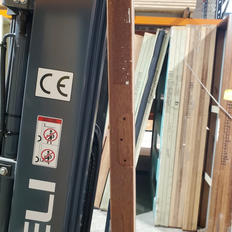 Timber Entry Door - 2340h x 1200w Solid Core w/ 5 x Obscure (Frosted) Glass *Merbau Veneer* 30381