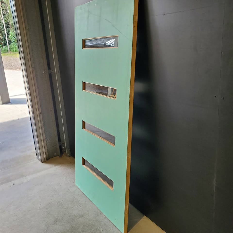 External Timber Door - 2040h x 1020w Solid Core w/ 4 X Clear Glass  *Factory Second* 30431