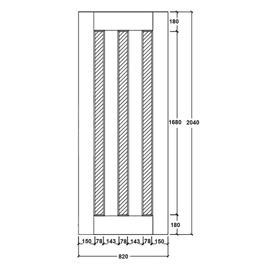 Timber Entry Door - 2040h x 820w Solid Core w/ 3 x Vertical Obscure (Frosted) Glass *New* 40018