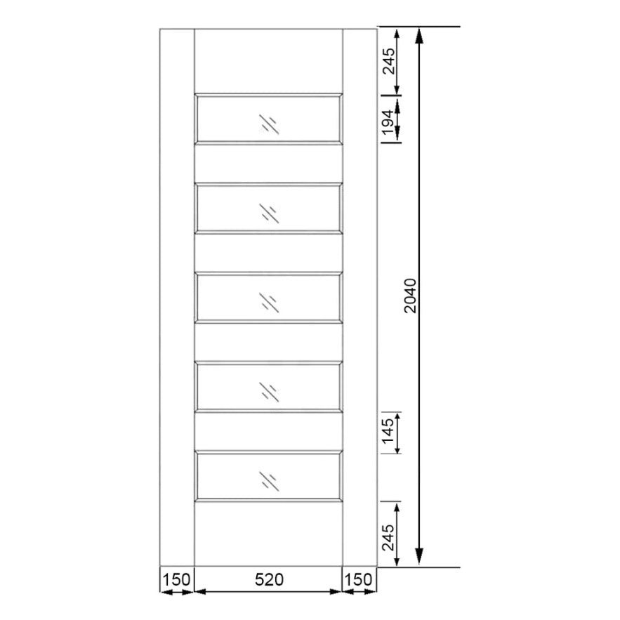 Timber Entry Door - 2040h x 820w Solid Core w/ 5 x Horizontal Obscure (Frosted) Glass *New* 40020