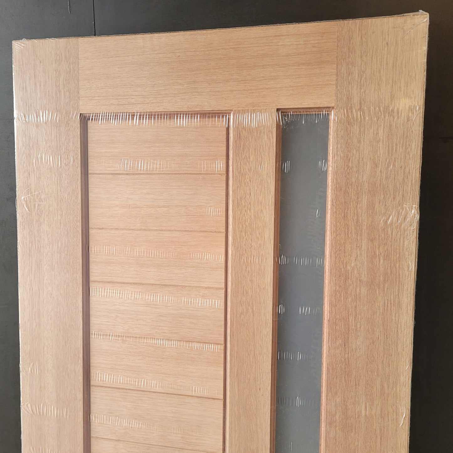 Timber Entry Door - 2040h x 920w Solid Core w/ 1 x Vertical Obscure (Frosted) Glass *New* 40021