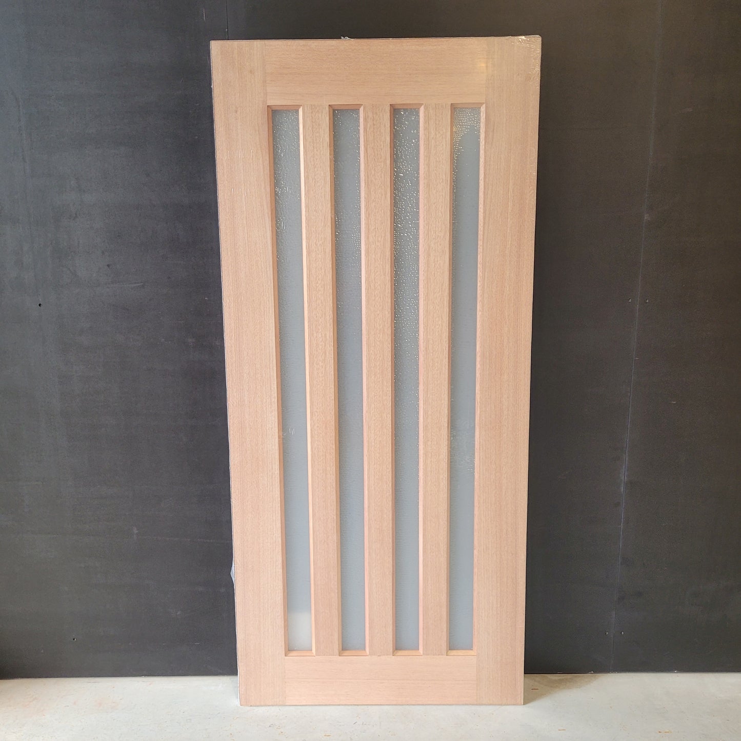 Timber Entry Door - 2040h x 920w Solid Core w/ 4 x Vertical Obscure (Frosted) Glass *New* 40022