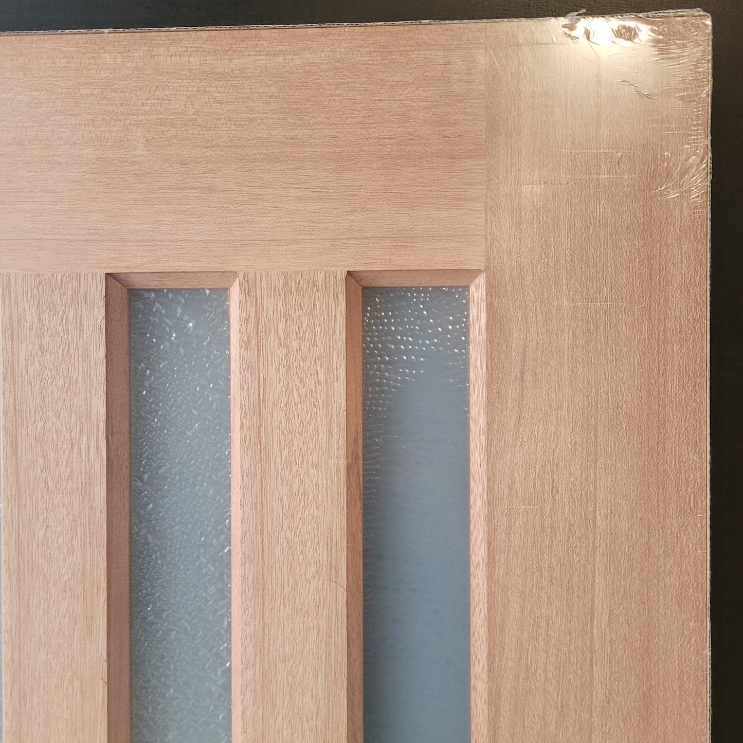 Timber Entry Door - 2040h x 920w Solid Core w/ 4 x Vertical Obscure (Frosted) Glass *New* 40022