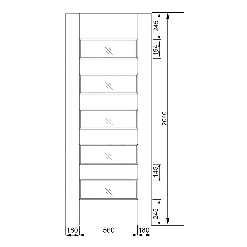 Timber Entry Door - 2040h x 920w Solid Core w/ 5 x Horizontal Obscure (Frosted) Glass *New* 40024
