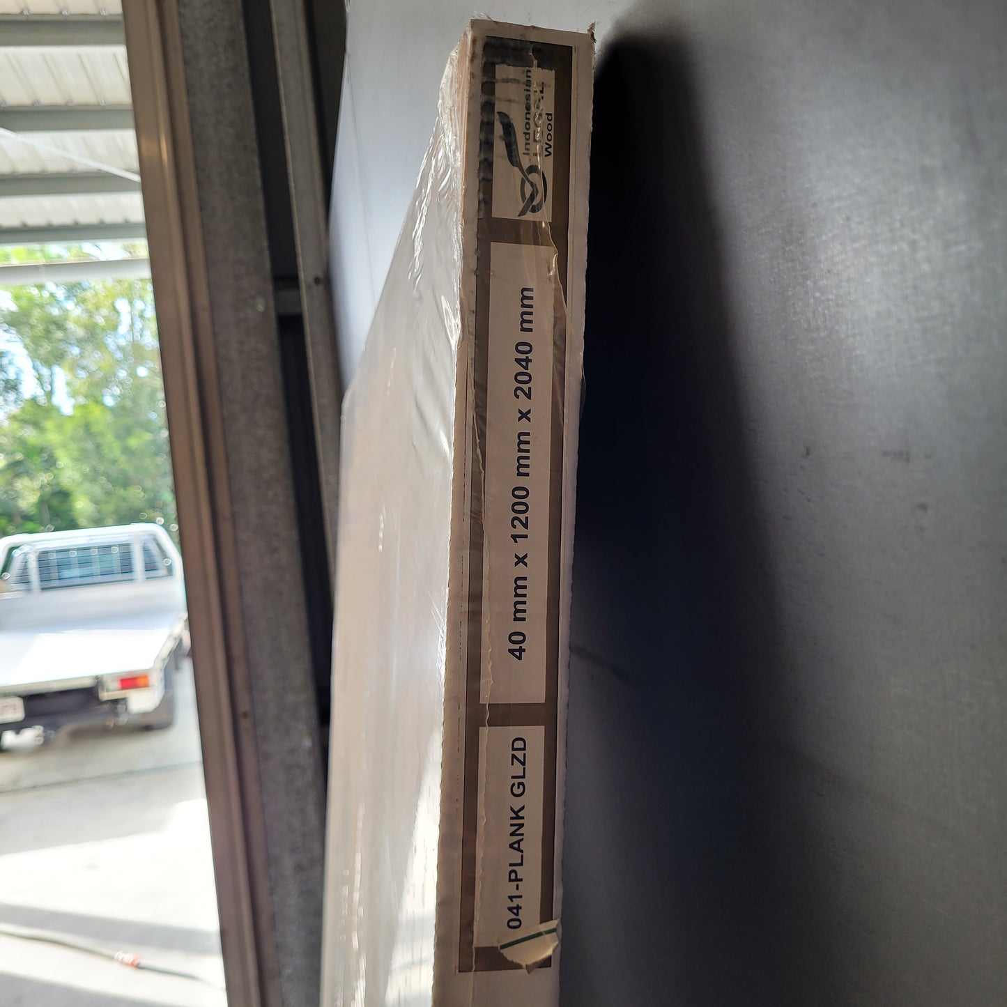 Timber Entry Door - 2040h x 1200w Solid Core w/ 1 x Vertical Obscure (Frosted) Glass *New* 40025