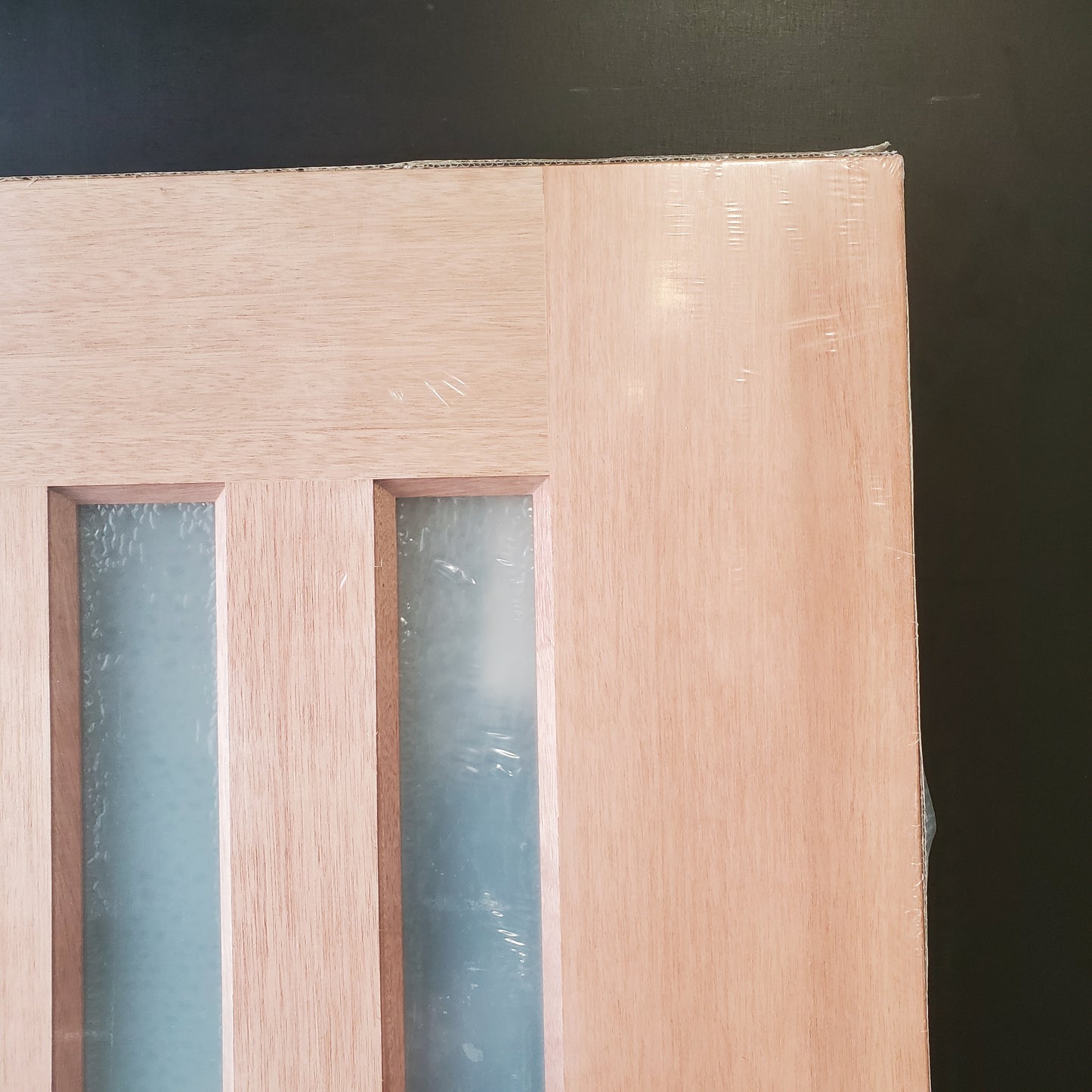 Timber Entry Door - 2040h x 1200w Solid Core w/ 5 x Vertical Obscure (Frosted) Glass *New* 40026