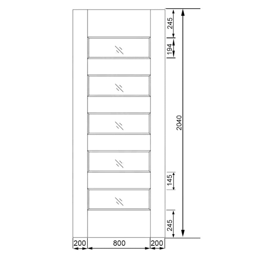 Timber Entry Door - 2040h x 1200w Solid Core w/ 5 x Horizontal Obscure (Frosted) Glass *New* 40028