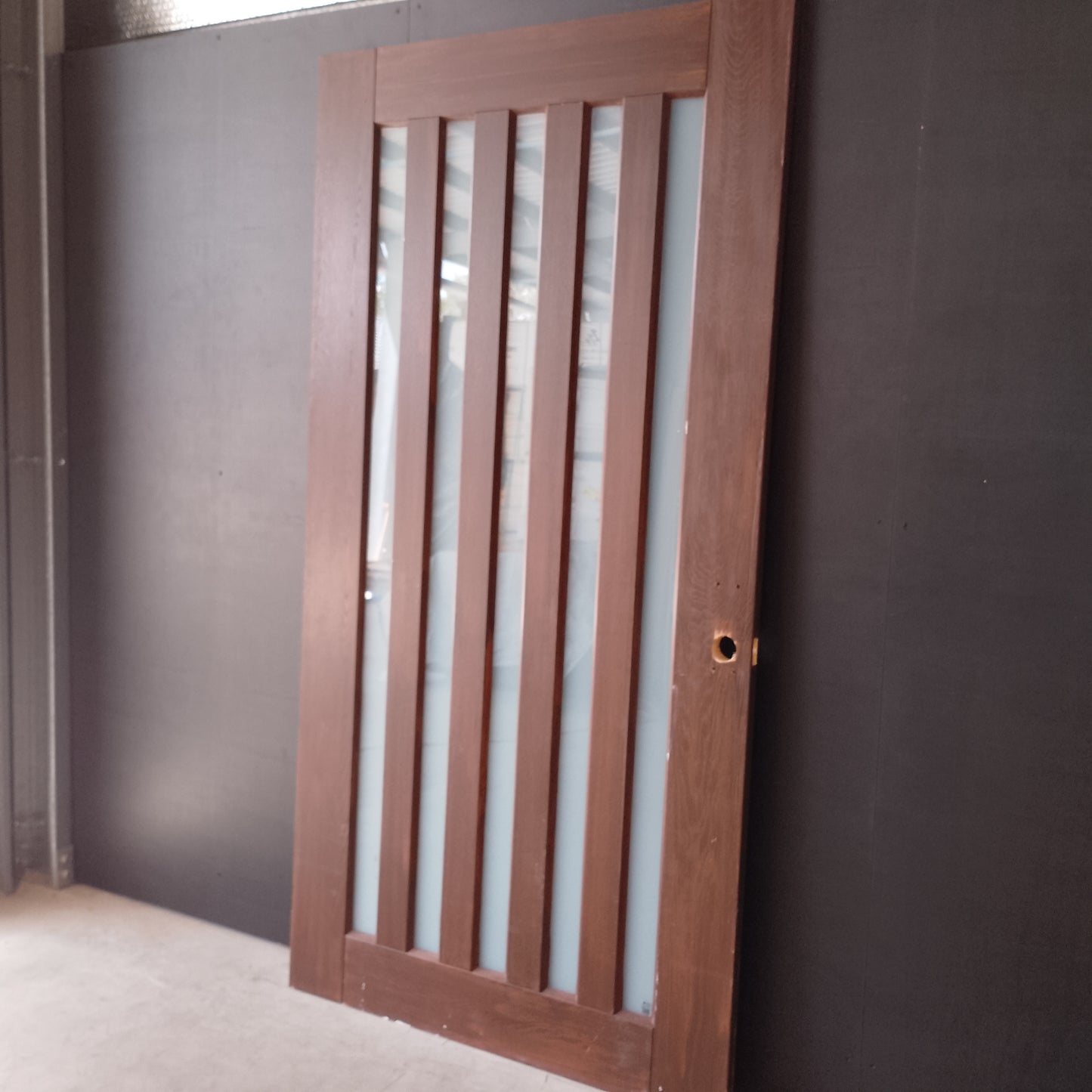 External Timber Door - 2340h x 1200w Solid Core w/ 5 X Obscure (frosted) Glass (AWOWS 5VG) *2nd Hand* 30526