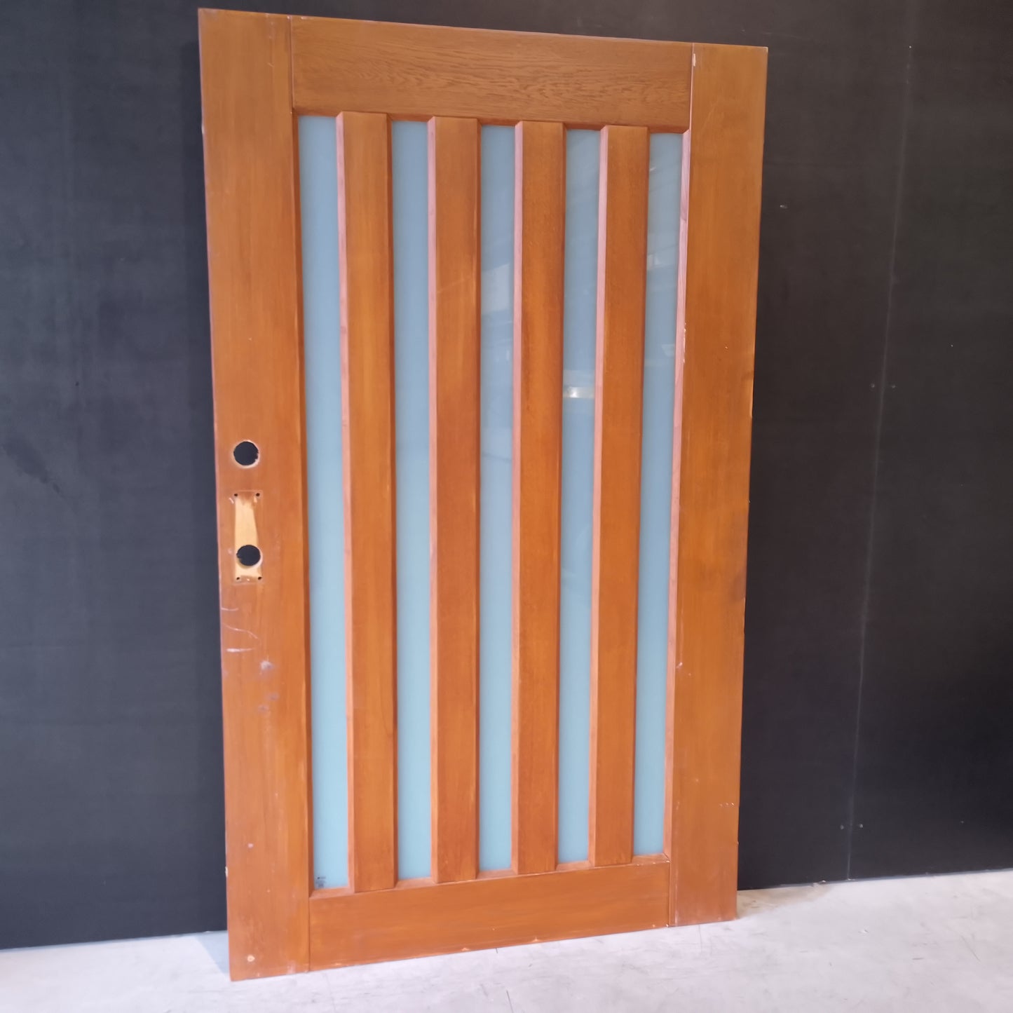 External Timber Door - 2040h x 1200w Solid Core w/ 5 X Obscure (frosted) Glass (AWOWS 5VG) *Factory 2nd* 30609