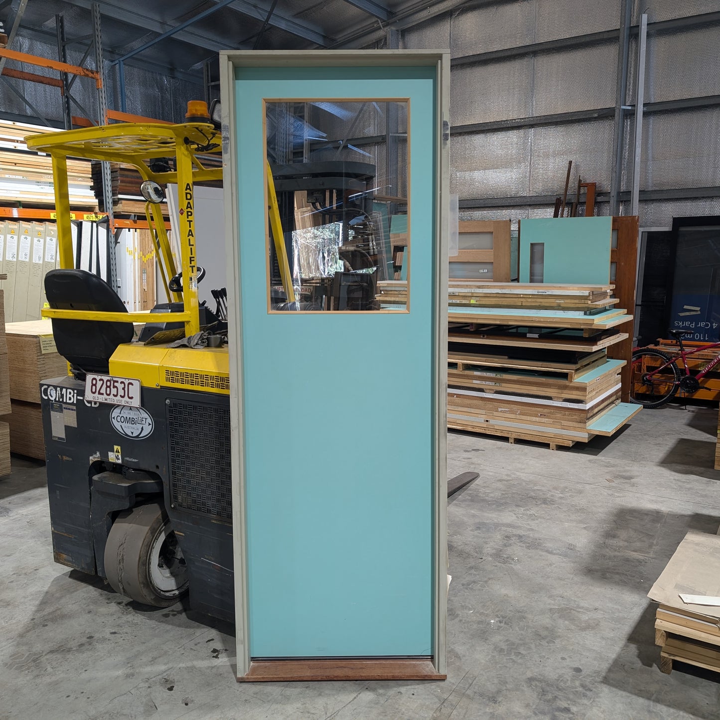 Timber Entry Door Pre-Hung In Frame - 2410h x 837w Hollow Core w/ 1 x Glass *Factory Second* 30285