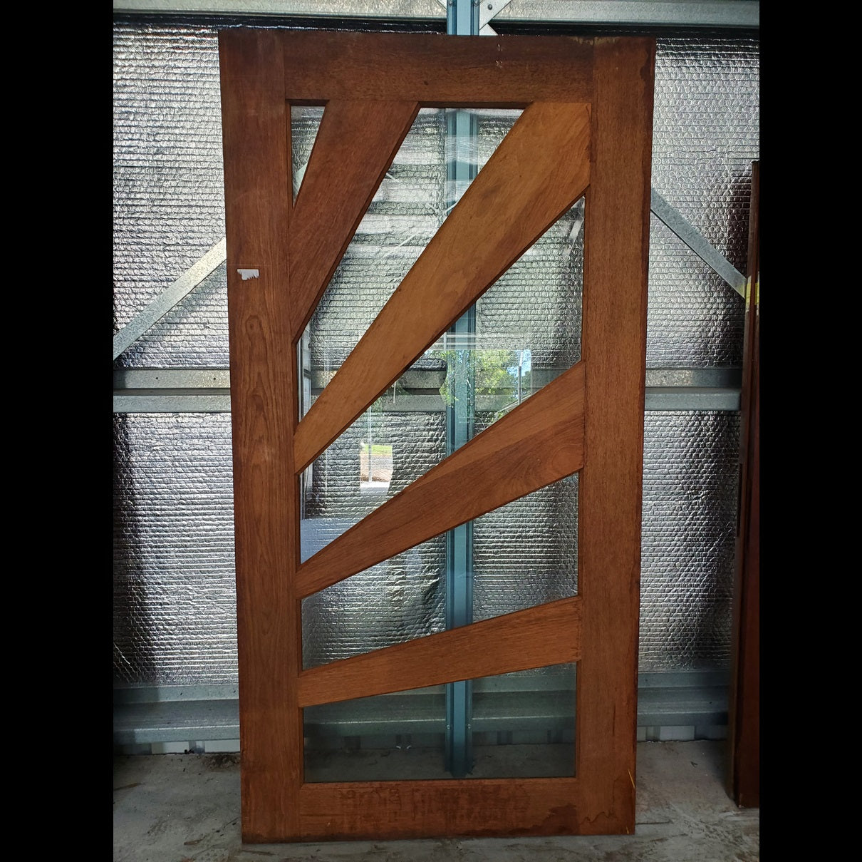 Timber Entry Door - 2340h x 1200w Merbau w/ 5 x Clear Glass (Sunburst) *Factory 2nd* 10071