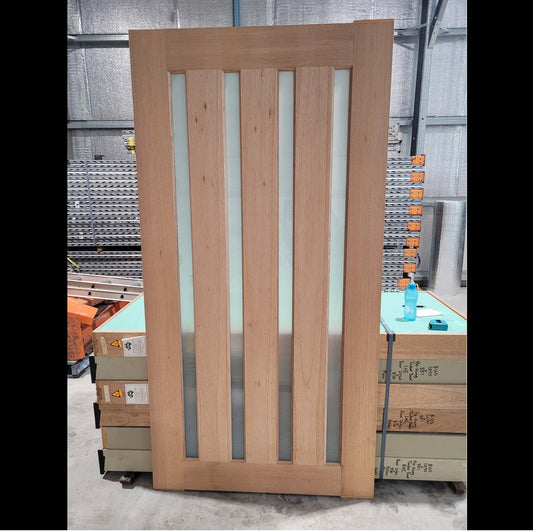 Timber Entry Door - 2340h x 1200w Solid Core w/ 4 x Obscure Glass *Factory 2nd* 10171