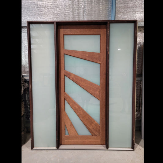 Timber Entry Door - Pre-Hung in a 2400h x 1970w Frame w/ Obscure Sunburst Glass *Factory 2nd* 10178