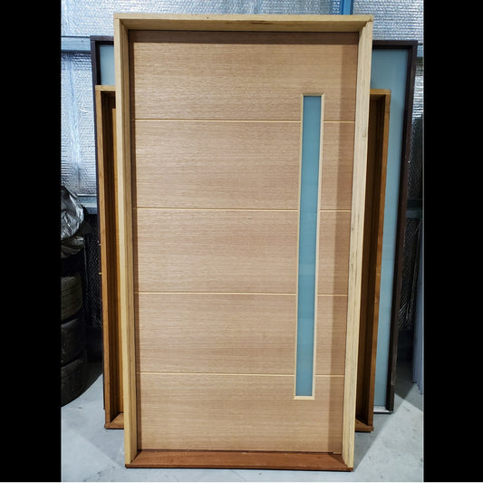 Timber Entry Door - Pre-Hung in a 2390h x 1267w Frame w/ 1 x Obscure Glass *Factory 2nd* 10181