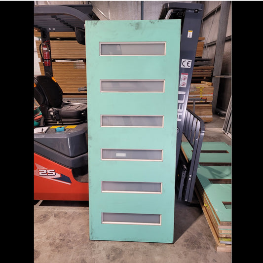 Timber Entry Door - 2040h x 820w Solid Core w/ 6 x Obscure Glass (XN16) *Factory 2nd* 10225
